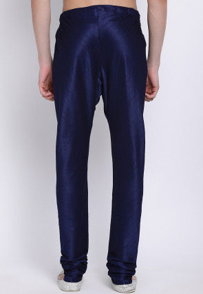 Solid Color Dupion Silk Churidar in Navy Blue