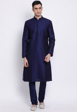 Solid Color Dupion Silk Churidar in Navy Blue