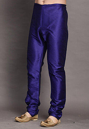 Solid Color Dupion Silk Churidar in Navy Blue