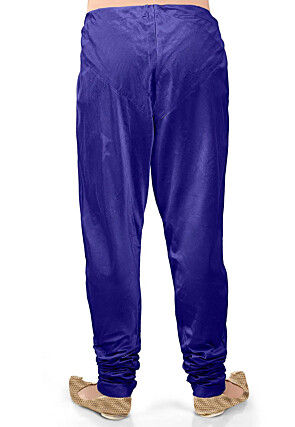 Solid Color Dupion Silk Churidar in Navy Blue