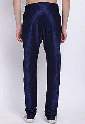 Solid Color Dupion Silk Churidar in Navy Blue