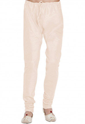 Solid Color Dupion Silk Churidar in Off White