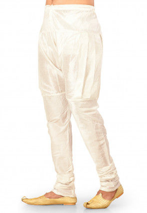 Solid Color Dupion Silk Churidar in Off White