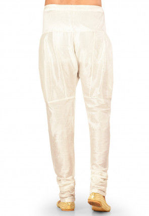 Solid Color Dupion Silk Churidar in Off White