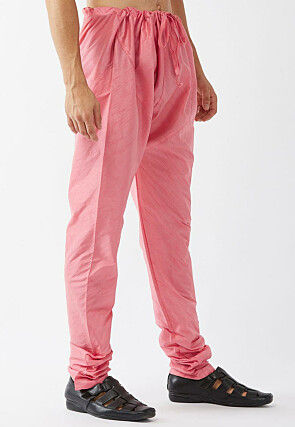 Solid Color Dupion Silk Churidar in Peach