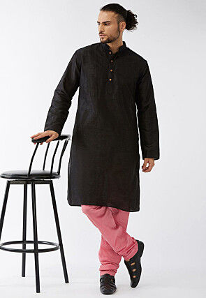 Solid Color Dupion Silk Churidar in Peach