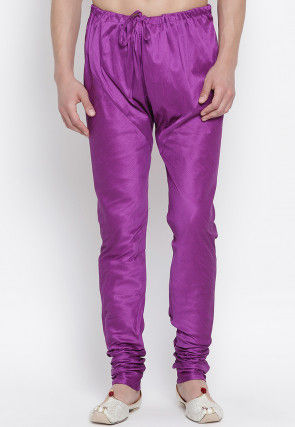 solid color dupion silk churidar in purple v1 mtr1269