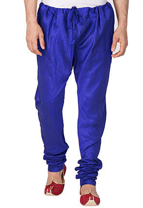 Solid Color Dupion Silk Churidar in Royal Blue