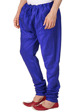 Solid Color Dupion Silk Churidar in Royal Blue