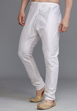 Solid Color Dupion Silk Churidar in White