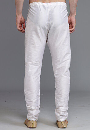 Solid Color Dupion Silk Churidar in White