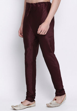 Solid Color Dupion Silk Churidar in Wine