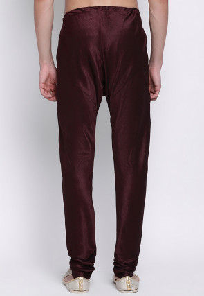 Solid Color Dupion Silk Churidar in Wine