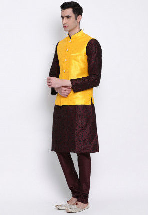 Solid Color Dupion Silk Churidar in Wine