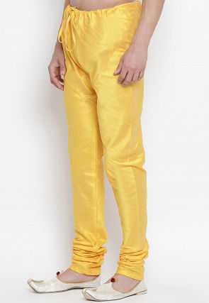 Solid Color Dupion Silk Churidar in Yellow