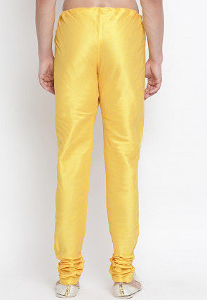 Solid Color Dupion Silk Churidar in Yellow