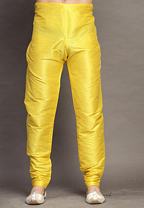 Solid Color Dupion Silk Churidar in Yellow