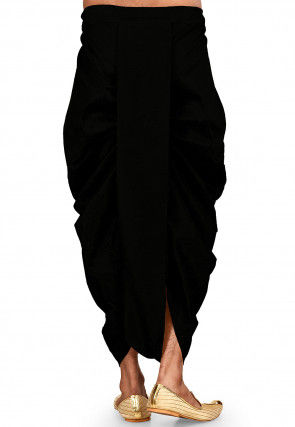 Solid Color Dupion Silk Dhoti in Black