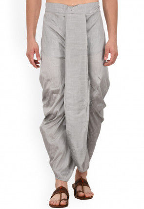 Solid Color Dupion Silk Dhoti in Grey