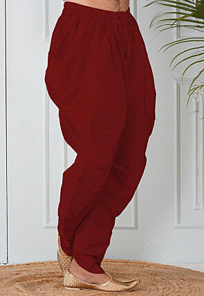 Solid Color Dupion Silk Dhoti in Maroon