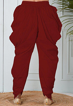 Solid Color Dupion Silk Dhoti in Maroon