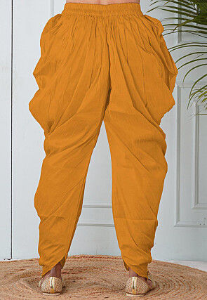 Solid Color Dupion Silk Dhoti in Mustard