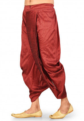 Solid Color Dupion Silk Dhoti in Red