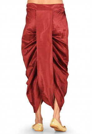 Solid Color Dupion Silk Dhoti in Red