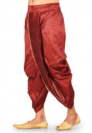 Solid Color Dupion Silk Dhoti in Red