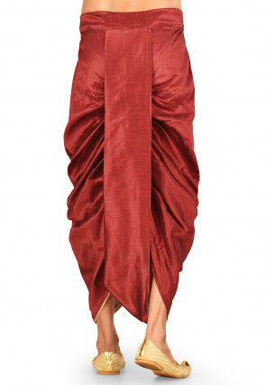 Solid Color Dupion Silk Dhoti in Red