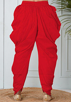 Solid Color Dupion Silk Dhoti in Red