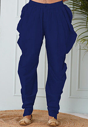 Solid Color Dupion Silk Dhoti in Royal Blue