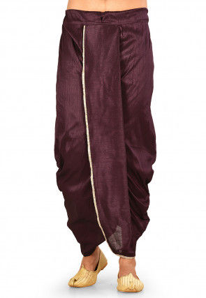 Solid Color Dupion Silk Dhoti in Wine