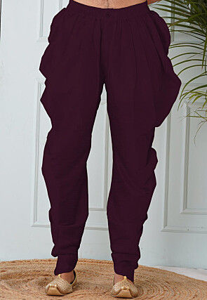 Solid Color Dupion Silk Dhoti in Wine