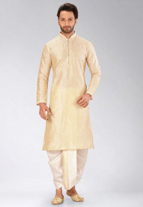 Solid Color Dupion Silk Dhoti Kurta in Beige