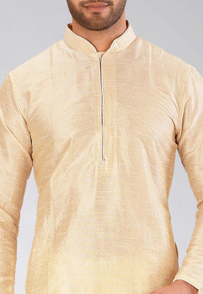 Solid Color Dupion Silk Dhoti Kurta in Beige