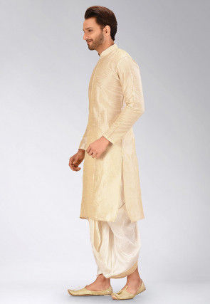 Solid Color Dupion Silk Dhoti Kurta in Beige