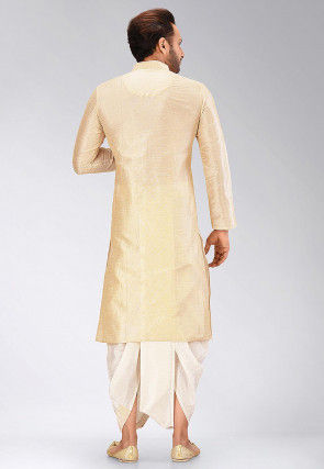 Solid Color Dupion Silk Dhoti Kurta in Beige