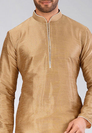 Solid Color Dupion Silk Dhoti Kurta in Dark Beige