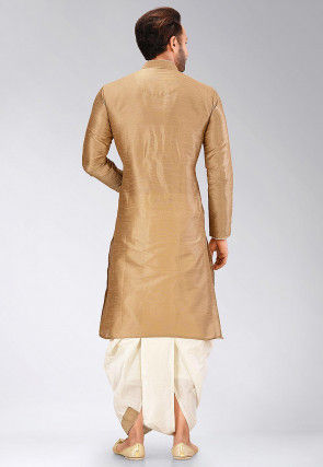 Solid Color Dupion Silk Dhoti Kurta in Dark Beige