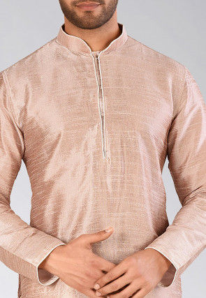Solid Color Dupion Silk Dhoti Kurta in Fawn