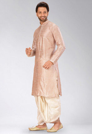 Solid Color Dupion Silk Dhoti Kurta in Fawn