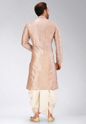 Solid Color Dupion Silk Dhoti Kurta in Fawn