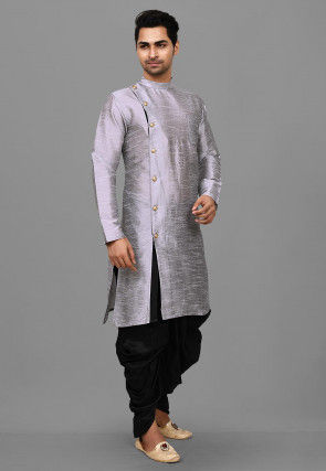 Solid Color Dupion Silk Dhoti Kurta in Grey
