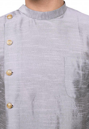 Solid Color Dupion Silk Dhoti Kurta in Grey