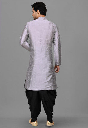 Solid Color Dupion Silk Dhoti Kurta in Grey