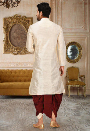 Solid Color Dupion Silk Dhoti Kurta in Light Beige
