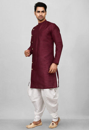 Solid Color Dupion Silk Dhoti Kurta in Maroon