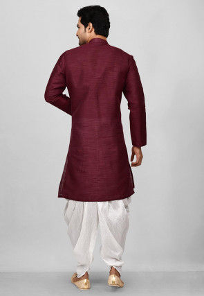 Solid Color Dupion Silk Dhoti Kurta in Maroon