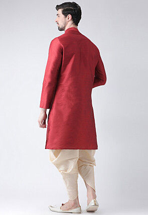 Solid Color Dupion Silk Dhoti Kurta in Maroon